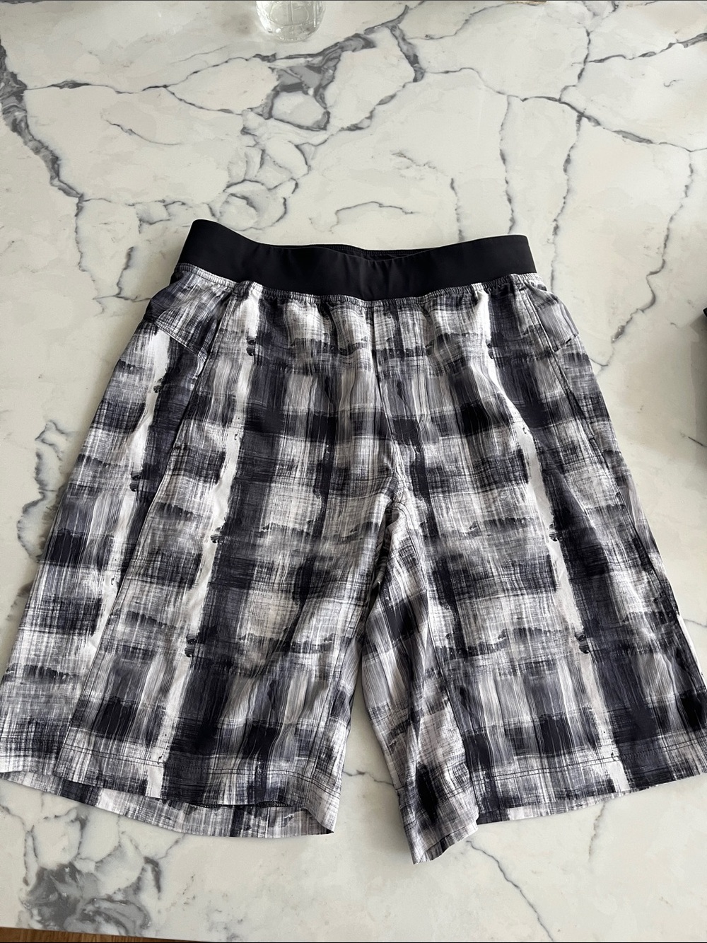 Lululemon Men's Black & White Plaid Performance Shorts